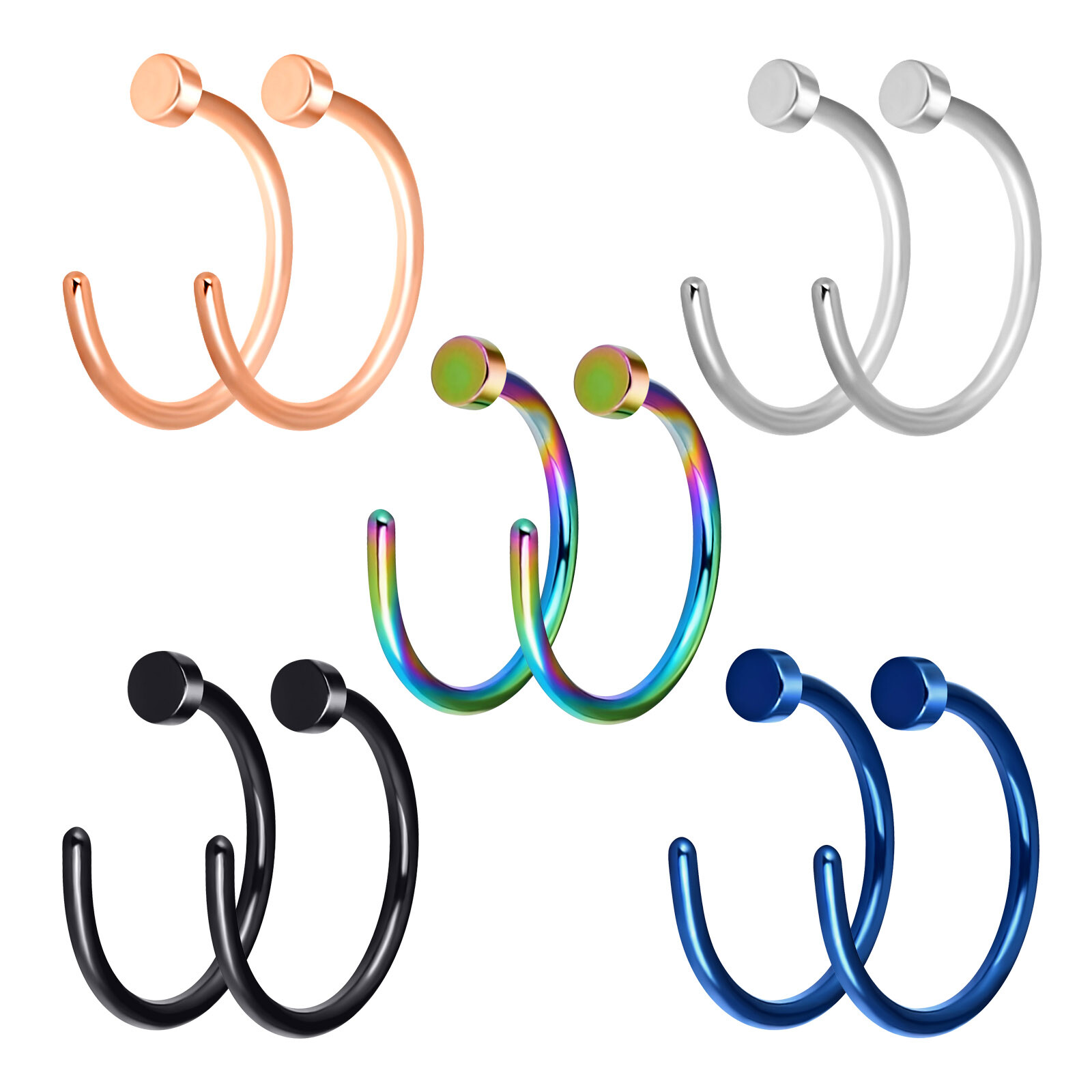 2Pcs Surgical Steel Hinged Nose Ring Hoop 20G Nostril Cartilage Earring Piercing