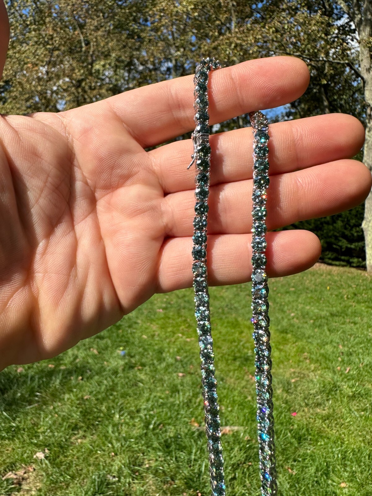 Blue Green MOISSANITE 5mm Tennis Chain 925 Silver Iced Necklace Passes Tester