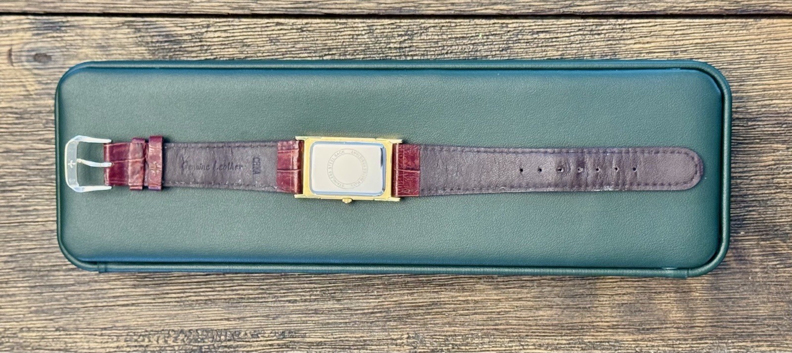 Orvis Quartz Watch Mens Rectangular Tank Leather Box Date VTG – Needs Battery