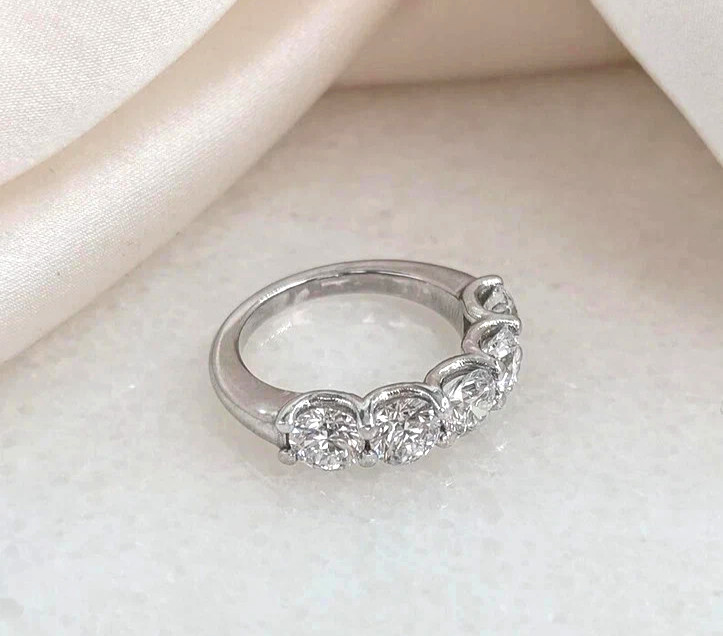Natural 2.50 Cts Round Cut Diamond Real 14k White Gold Half Eternity Band Ring