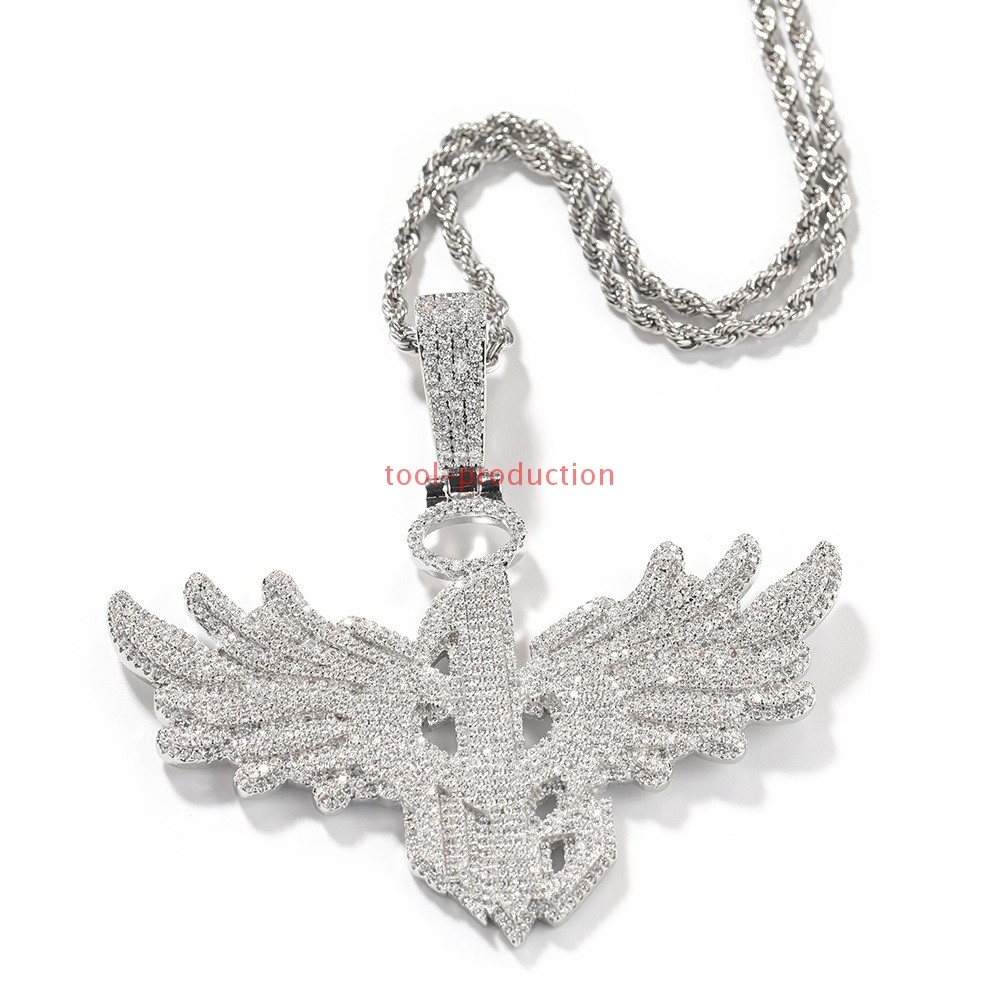 Handmade Sparkling Angel Wings Zircon Pendant with Free Chain A+++++