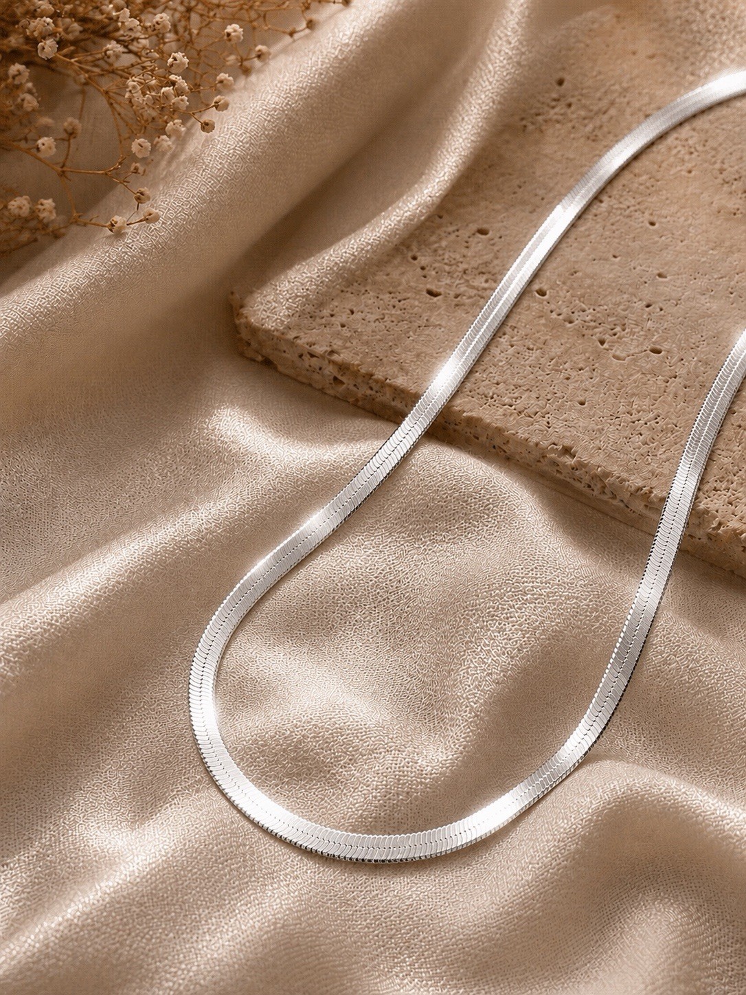 Gold or Silver Flat Herringbone Chain Choker Necklace 40cm + 4cm Extender