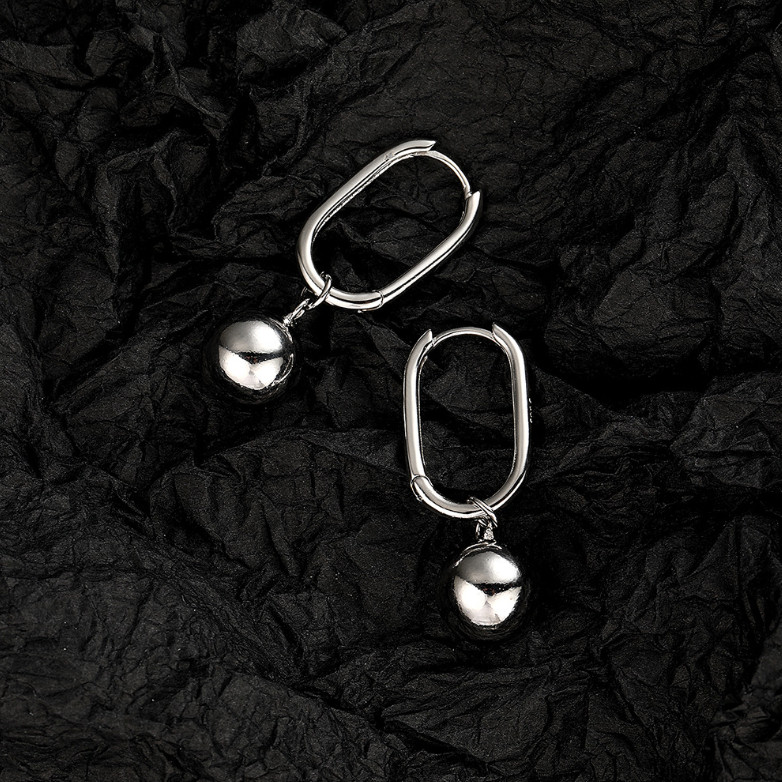 Sterling Silver Plated U Hoop Huggie Earrings Ball Dangle Drop Earrings PE65