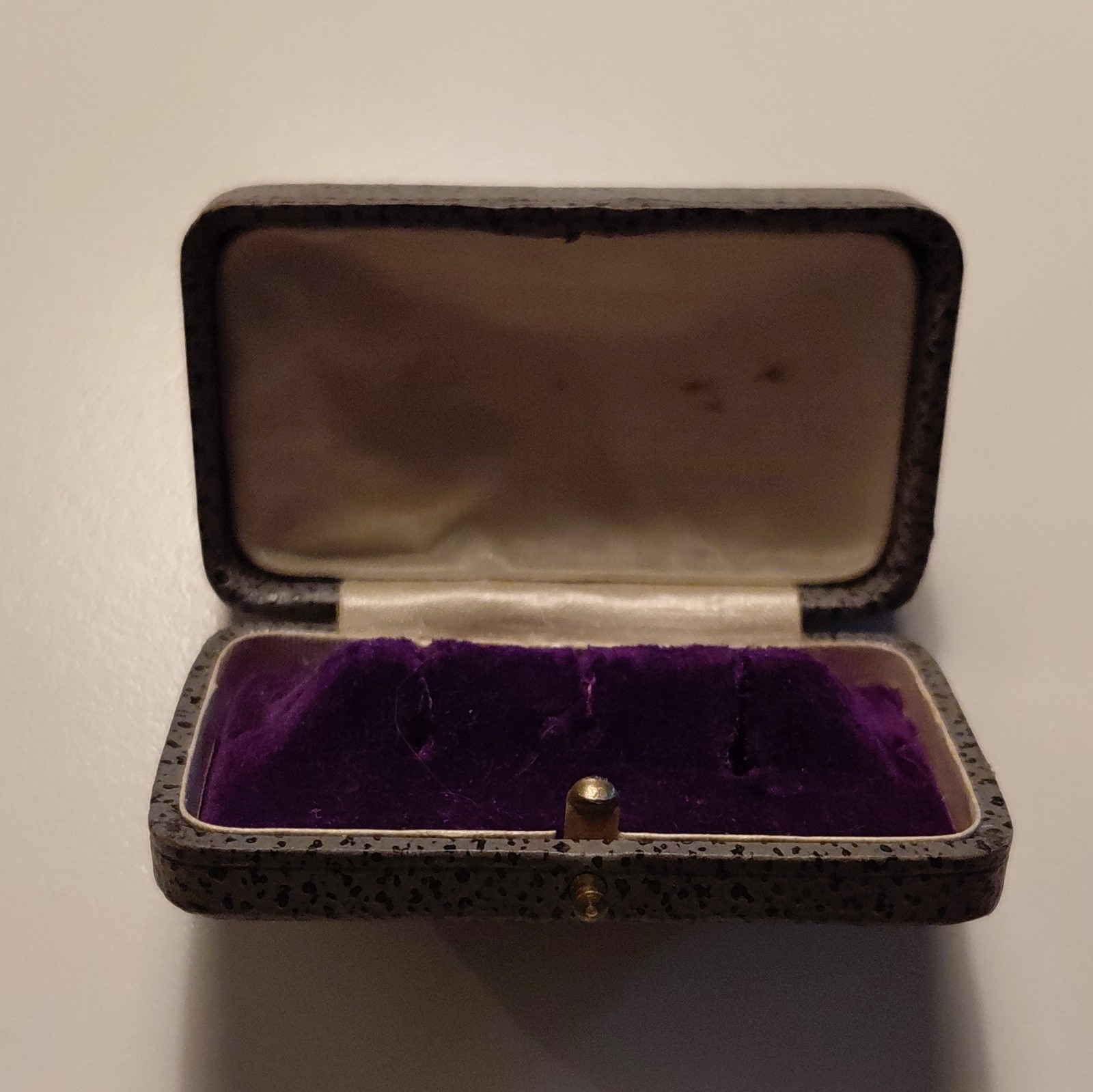 Vintage Gray Rectangular Ring Earring Cufflink Jewelry Box Purple Lined Antique