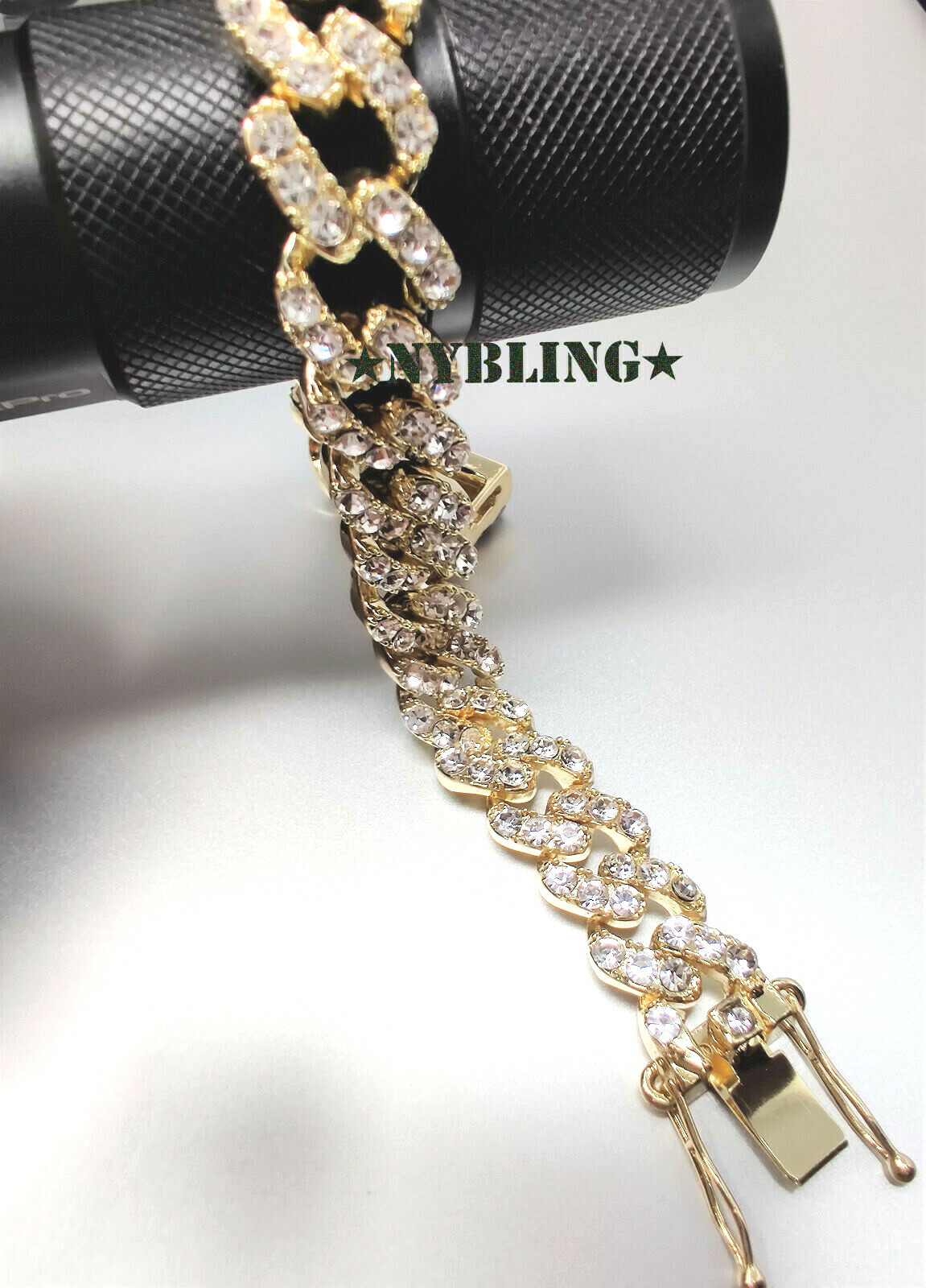 Miami Cuban Bracelet w CZ stones Men Hip Hop Gold Plated CZ Jewelry 7.5″ to 9.5″