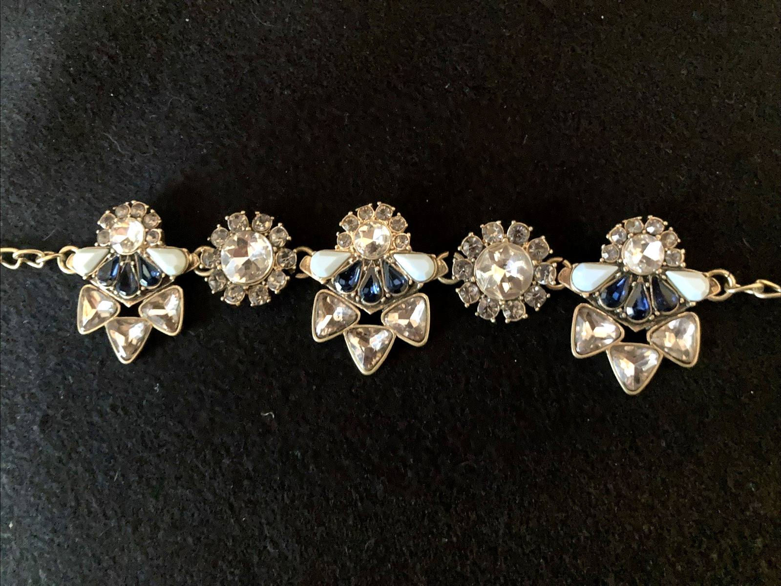 Art Deco Style Blue and Clear Rhinestone Angels Statement Necklace