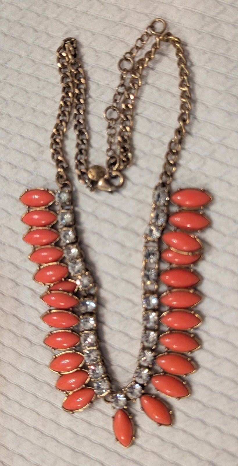 J Crew Statement Necklace Coral & Clear Colored Stones 18-22.5 in