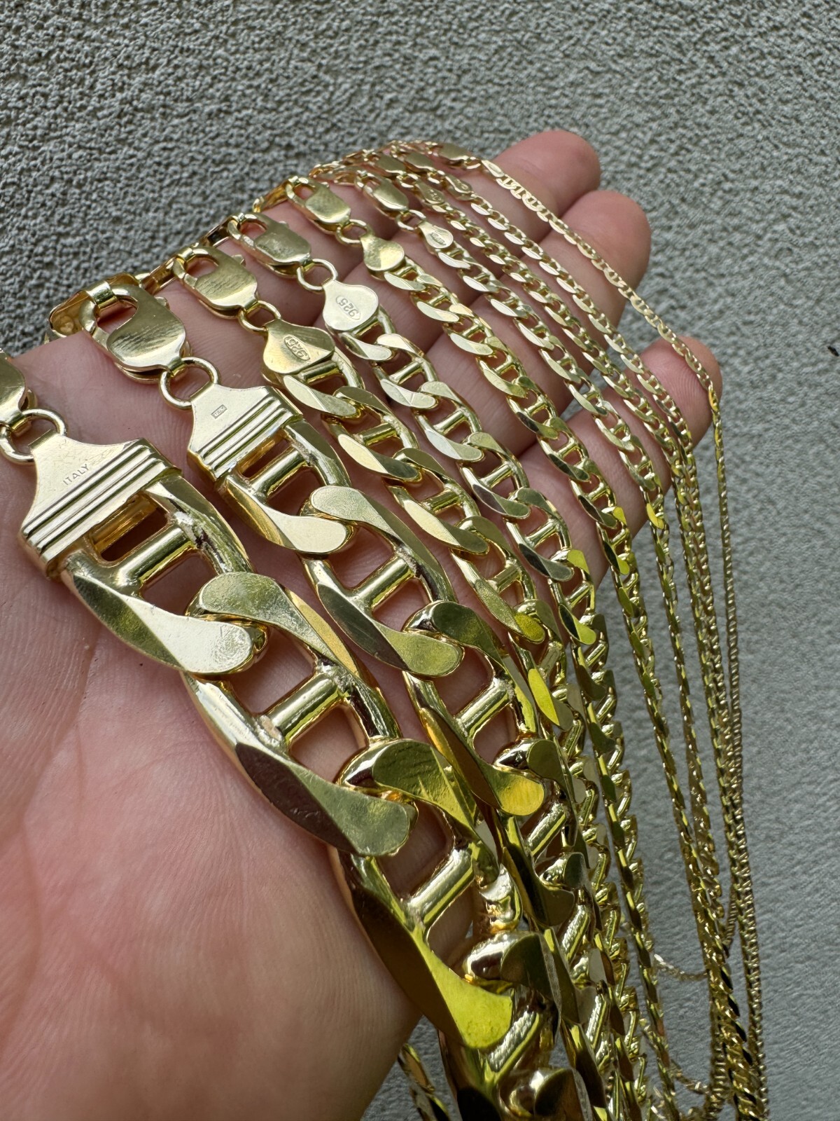 14k Gold Plated Solid 925 Sterling Silver Mariner Chain Necklace Bracelet ITALY