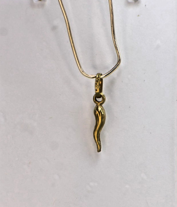 Solid 18K Yellow Gold 3D Malocchio Italian Horn Pendant Charm Travel Tiny Petite