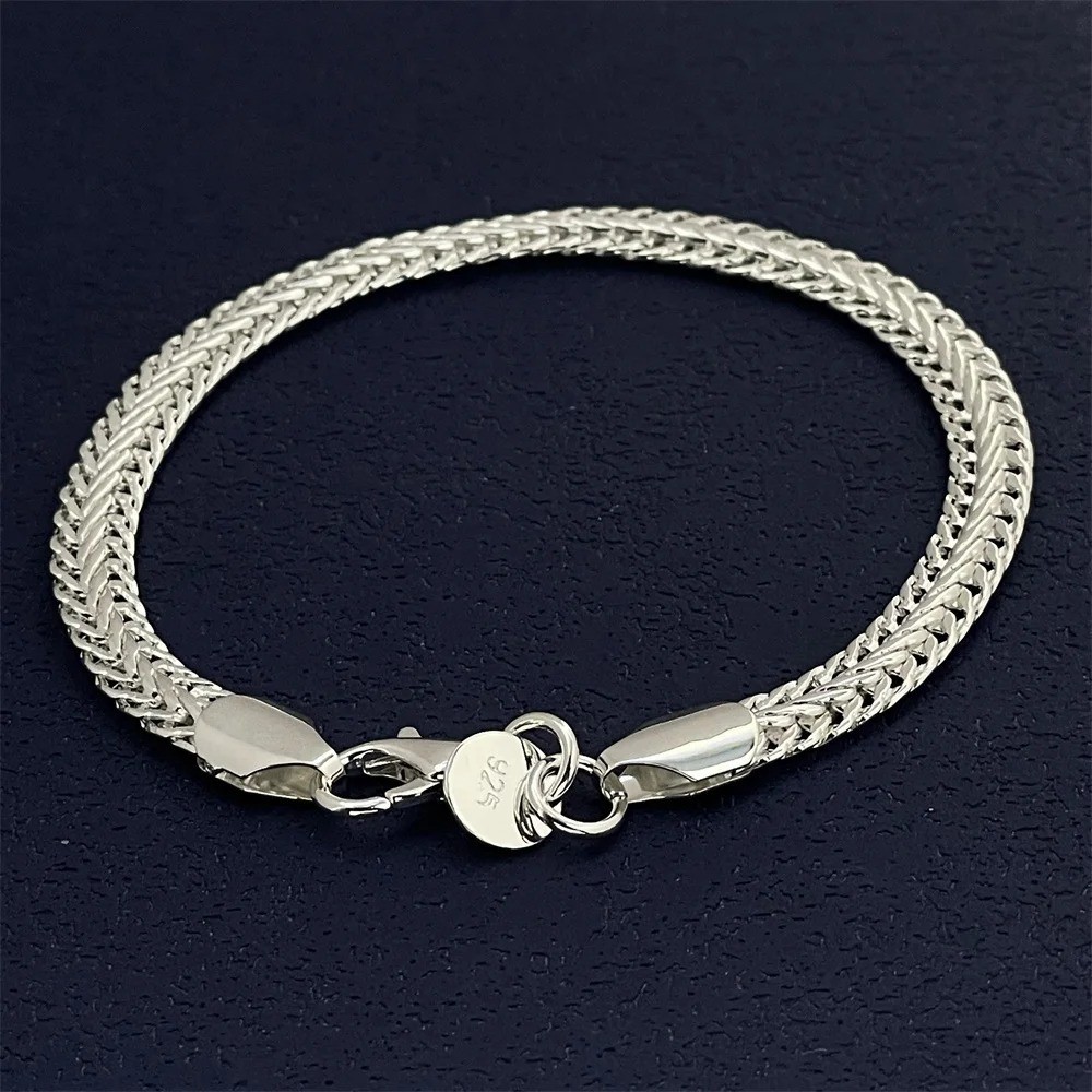 925 Sterling Silvery 6MM Flat Snake Chain Bracelet for women lady men Solid Side