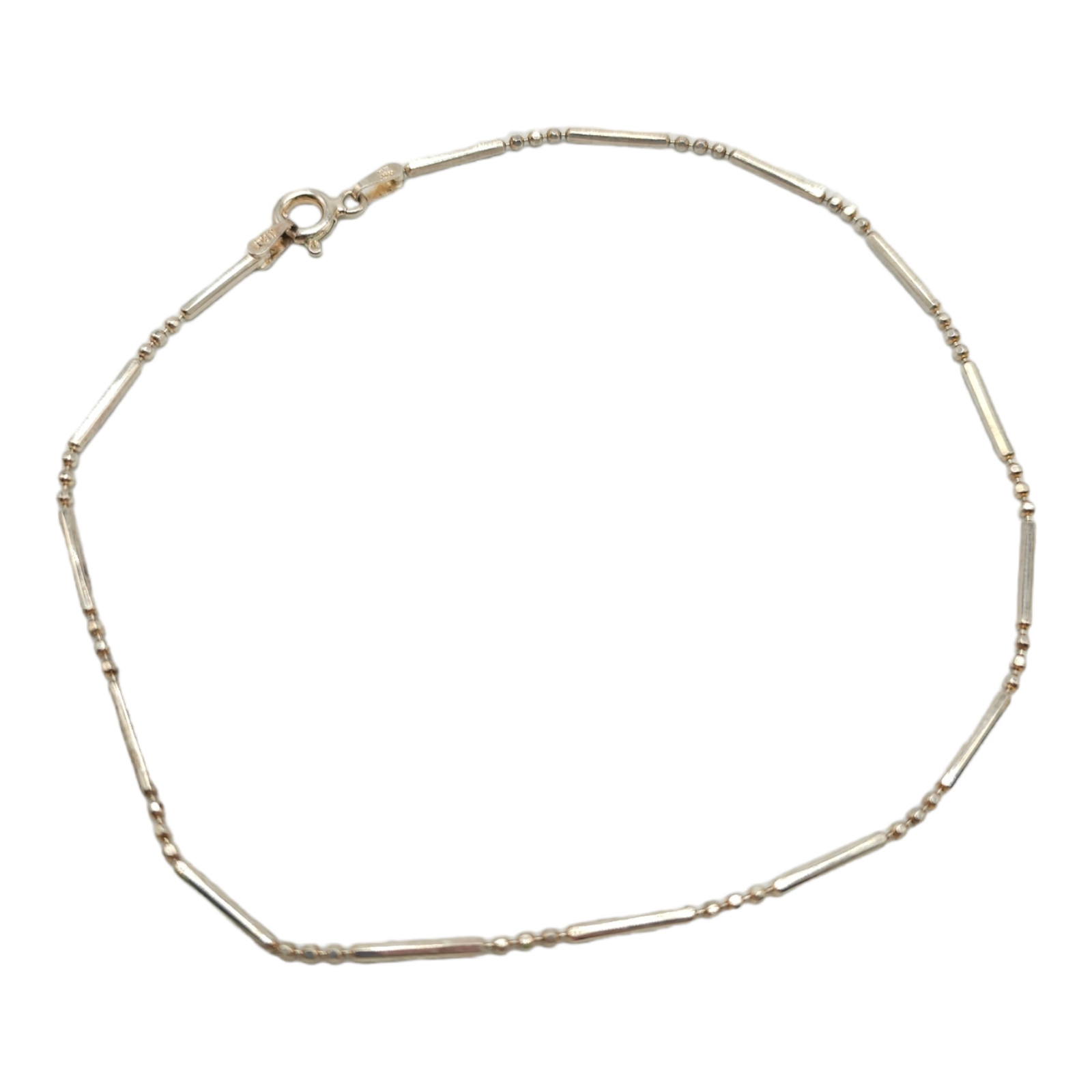 925 Sterling Silver Ball and Bar Anklet Crushed Link Bracelet Italy Vintage