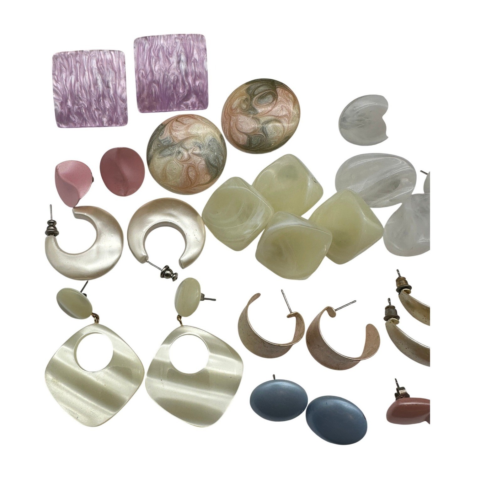 Vintage 80s Statement Earring Lot Pastel Geometric Acrylic Resin Pearlized 16pc
