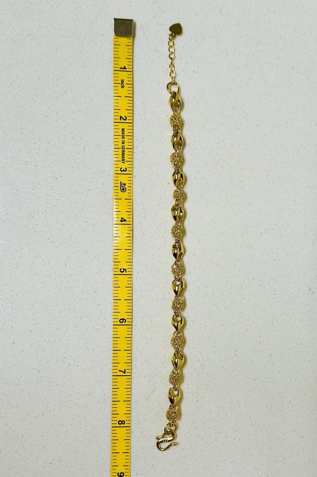 Gold Tone Openwork Sand Gold Effect Bracelet Adjustable 7-9 in Heart Charm