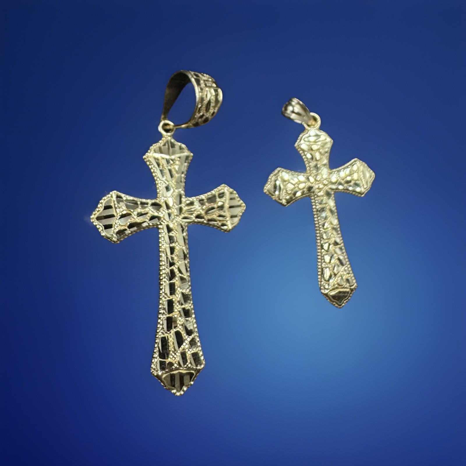 Genuine 10k Nugget Cross Solid Pendant Charm 2 Inch REAL Yellow Gold Dije de oro