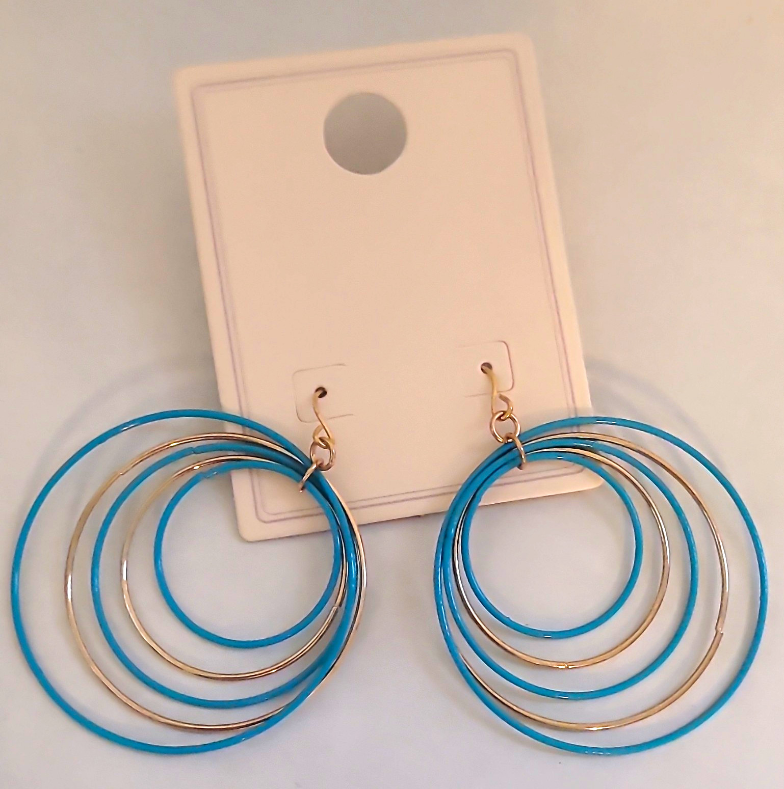 RAND Blue & Gold Tone Multi Hoop Dangle/Drop Hook Earrings- Never Worn