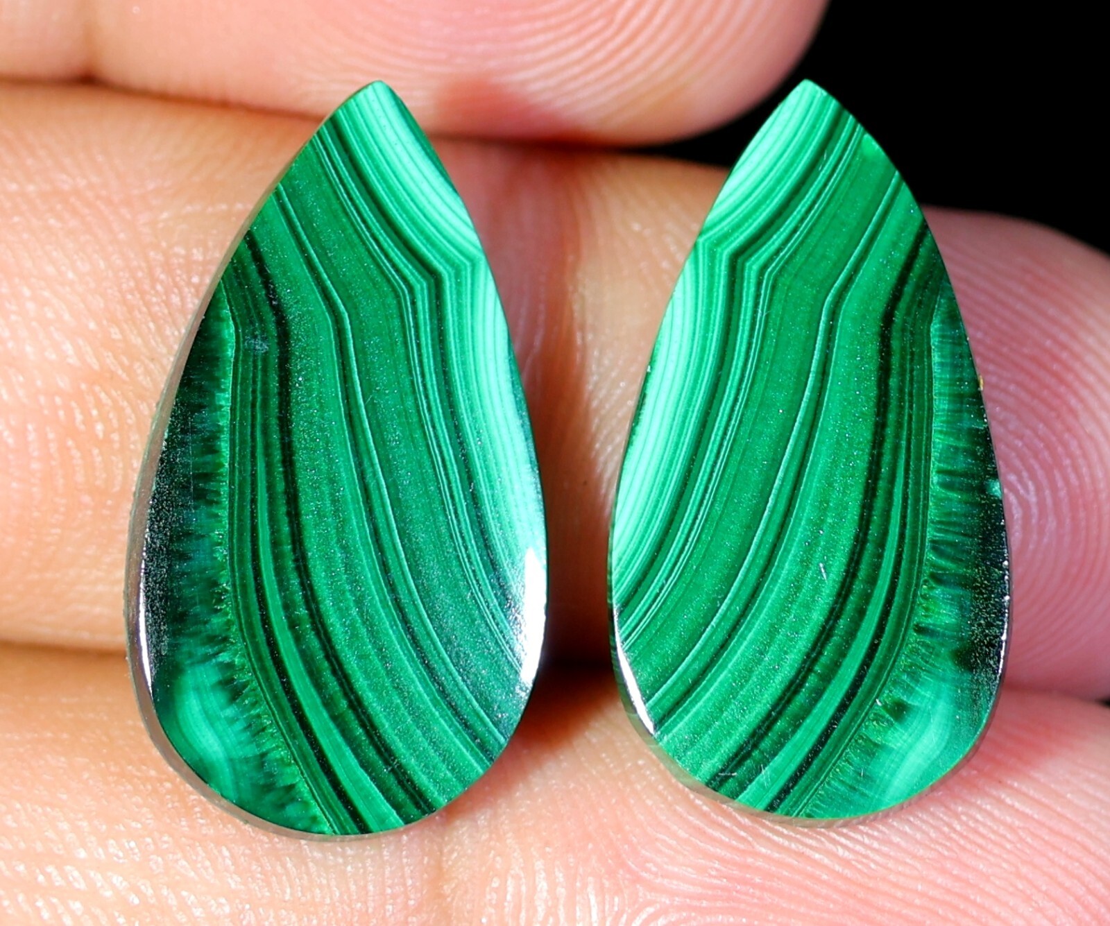 29 CT 4X12X23 mm NATURAL MATCHING MALACHITE PAIR PEAR CABOCHON GEMSTONE OF-137