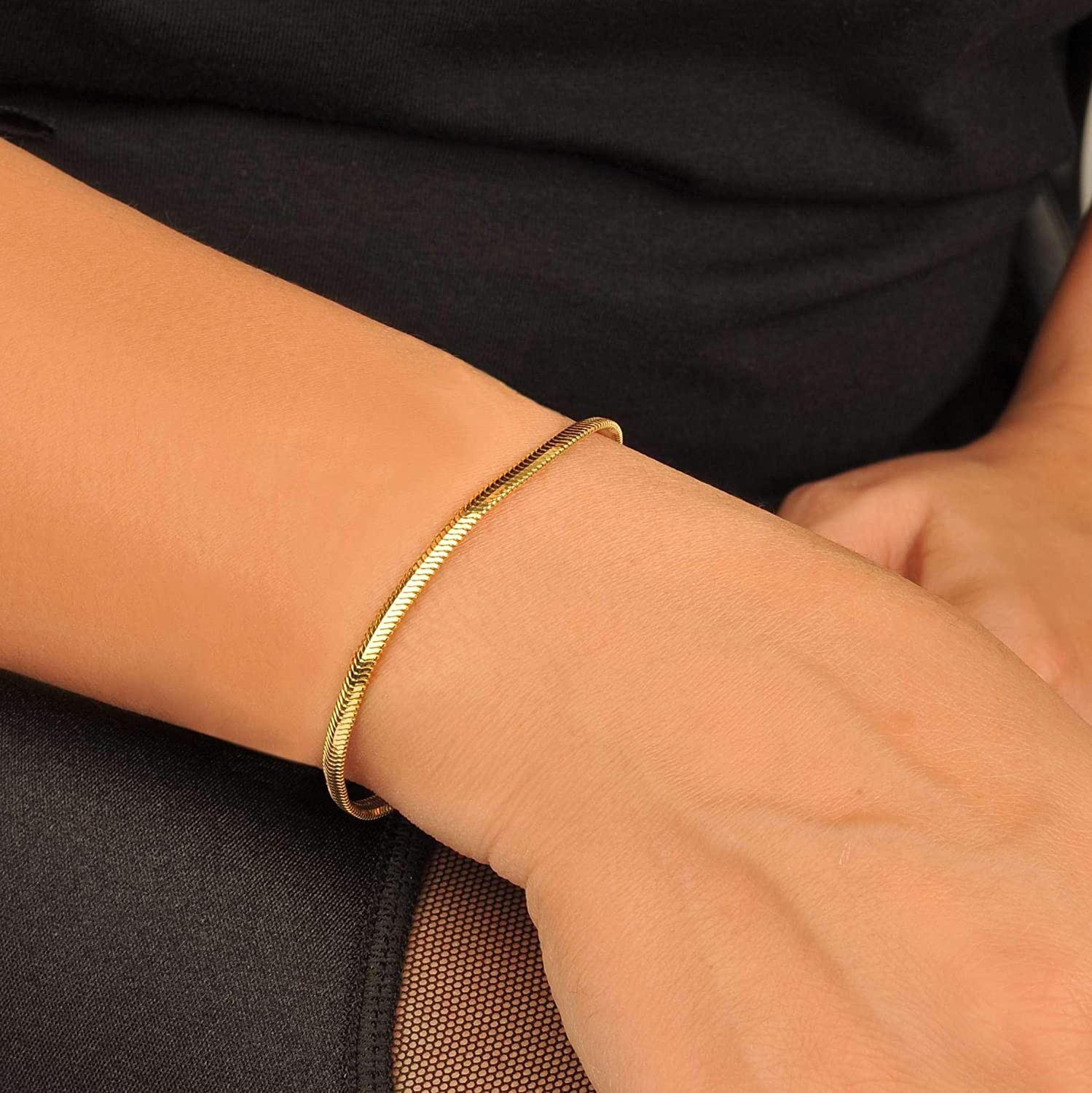 Real 18K Yellow Gold Filled 7 inch Italian 2mm Round Snake Chain Bracelet/Anklet