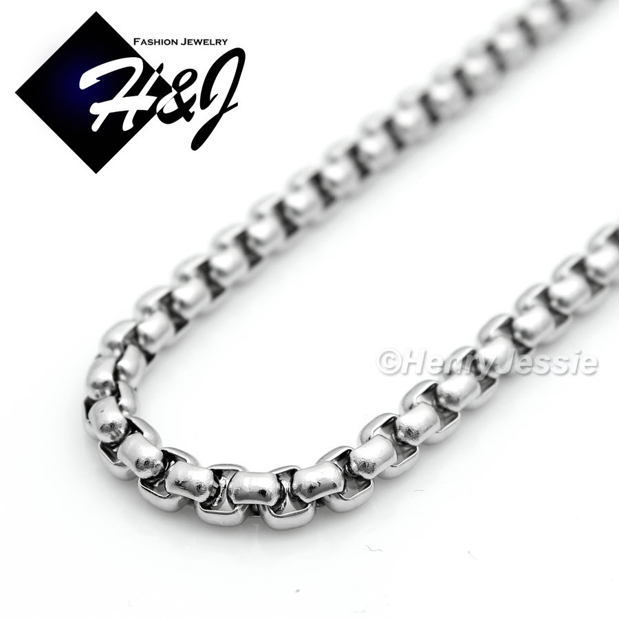 16″-36″Men’s Women’s Stainless Steel 3mm Silver Smooth Box Link Chain Necklace