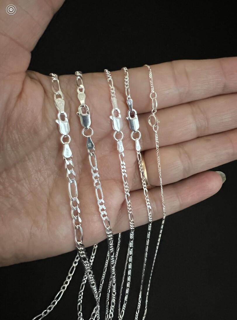 .925 Sterling Silver Figaro Link Chains Men’s/Women’s 1mm – 4mm Length 16″ -30″