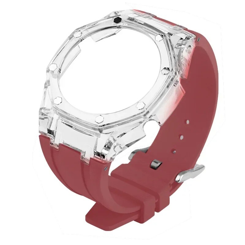 Transparent Case Bezel With Rubber Band Strap Mod Kit For Casio GA2100/GA2110