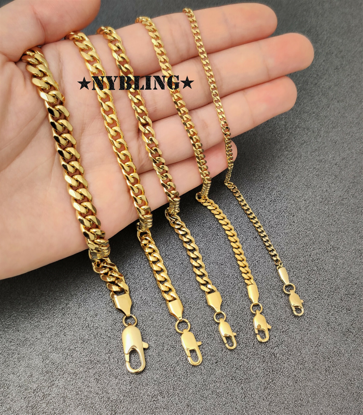 Miami Cuban Curb Link Chain Necklace 18k Gold Plated Stainless Steel Never Fades