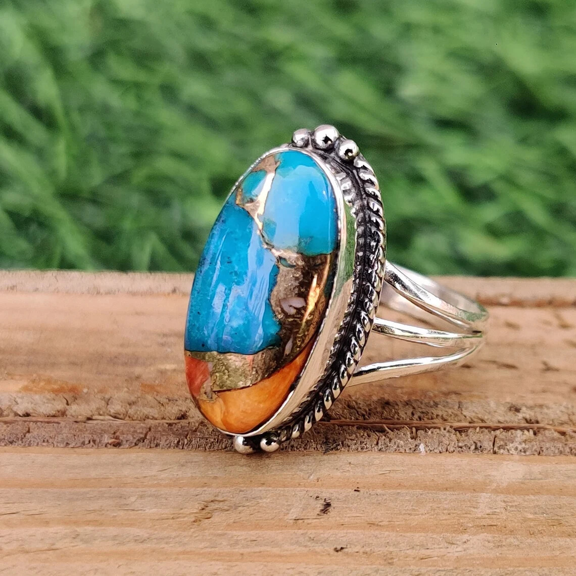 Fabulous Oyster Turquoise Gemstone 925 Sterling Silver Handmade Ring All Size