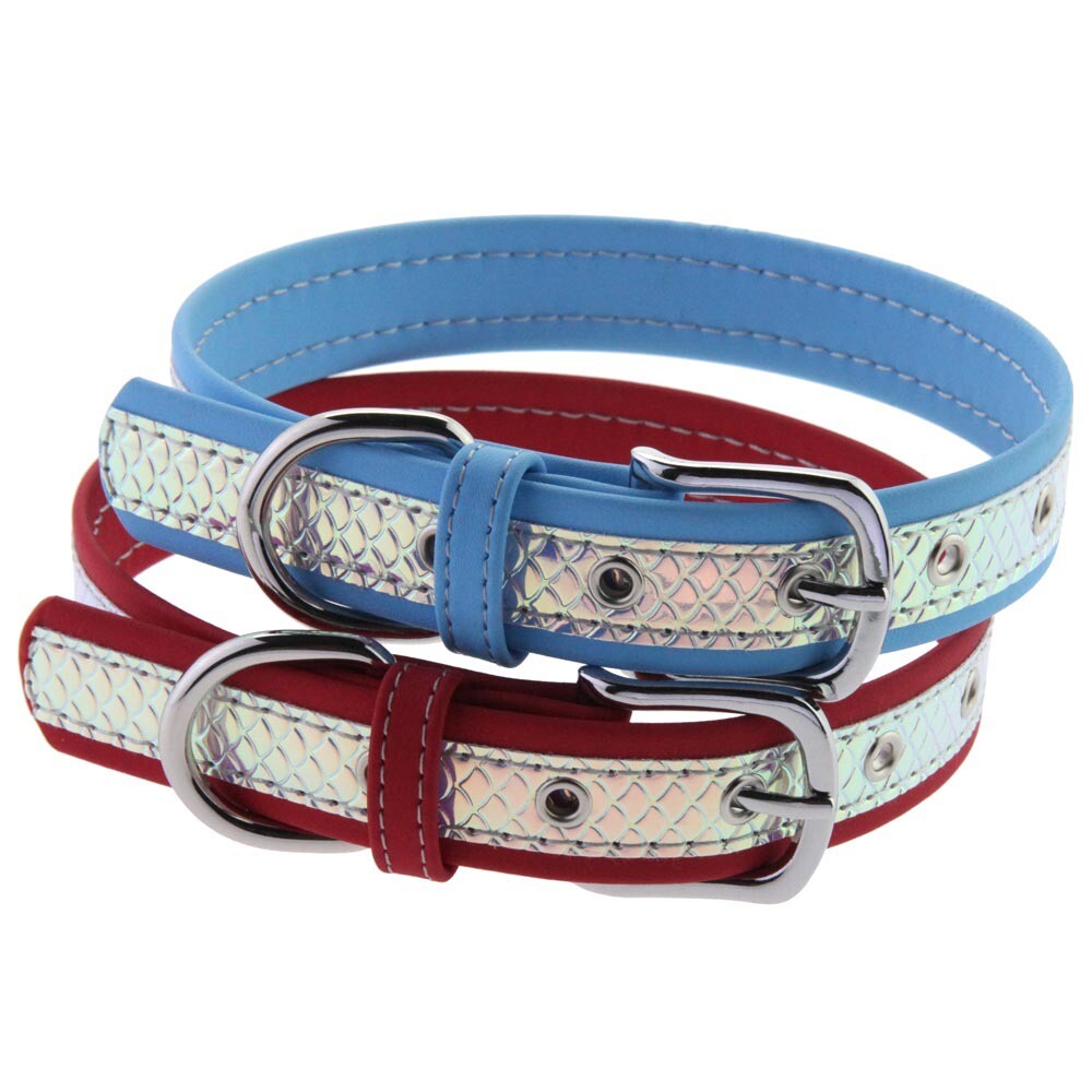 Double Color Splicing Sequined Fish Scale Leather Choker Collar Necklace Chain