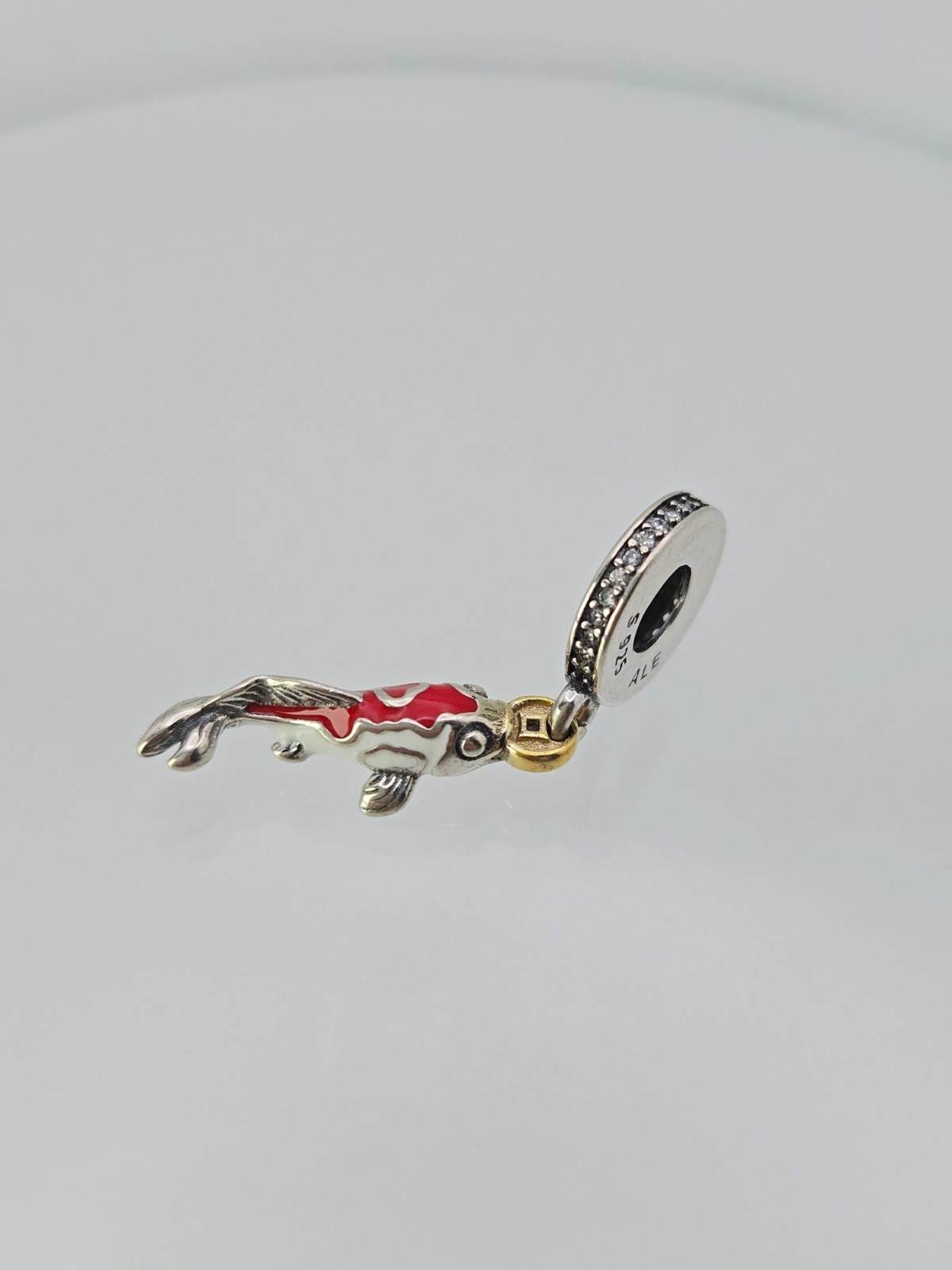 Authentic Pandora Silver Good Fortune Carp Dangle Silver fish Cz Charm