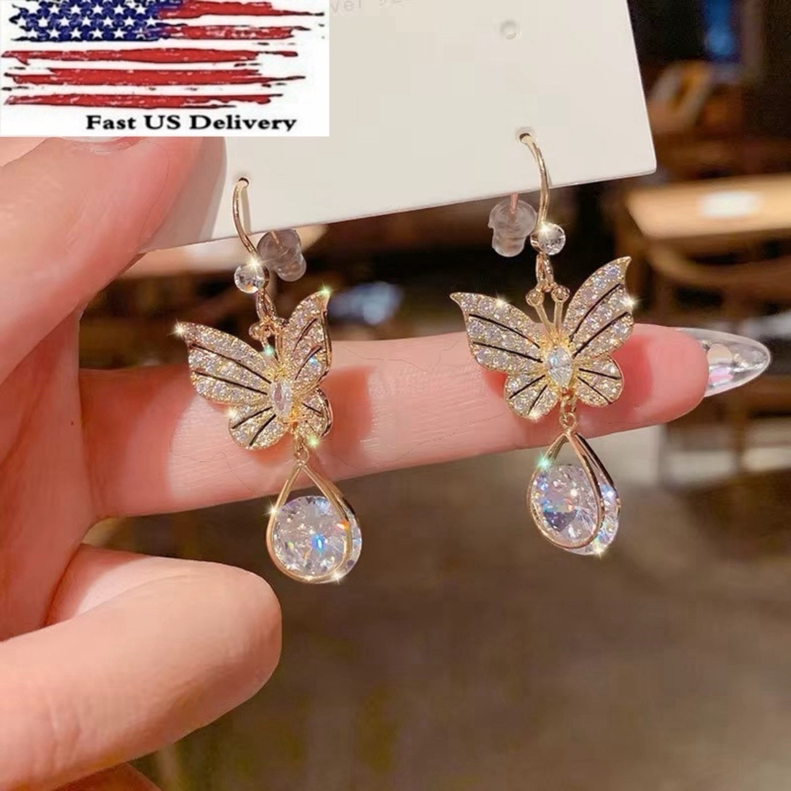 Butterfly Long Tassel Crystal Earrings Women Drop Dangle Ear Stud Gifts A10