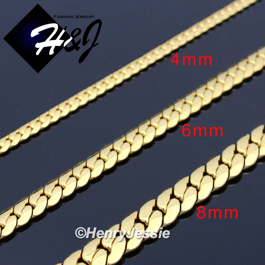 18-40″MEN Stainless Steel 3/4/5/6/8mm Gold Plated Miami Cuban Chain Necklace*155