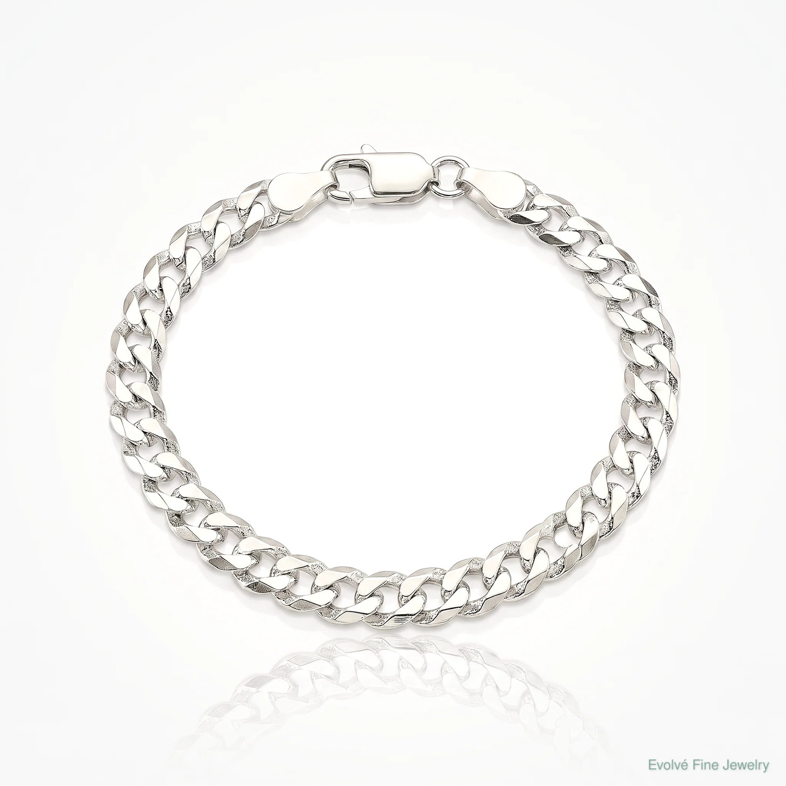 Sterling Silver 4.5mm Concave Beveled Curb Chain Bracelet 7″-9″