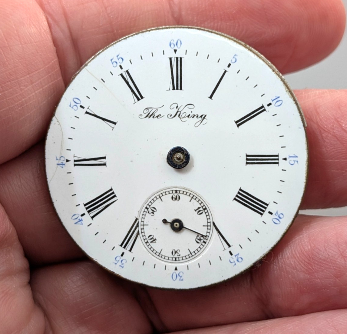 Vintage THE KING 35mm Swiss Made Formal Dress Pocket Watch Movement PARTS REPAIR