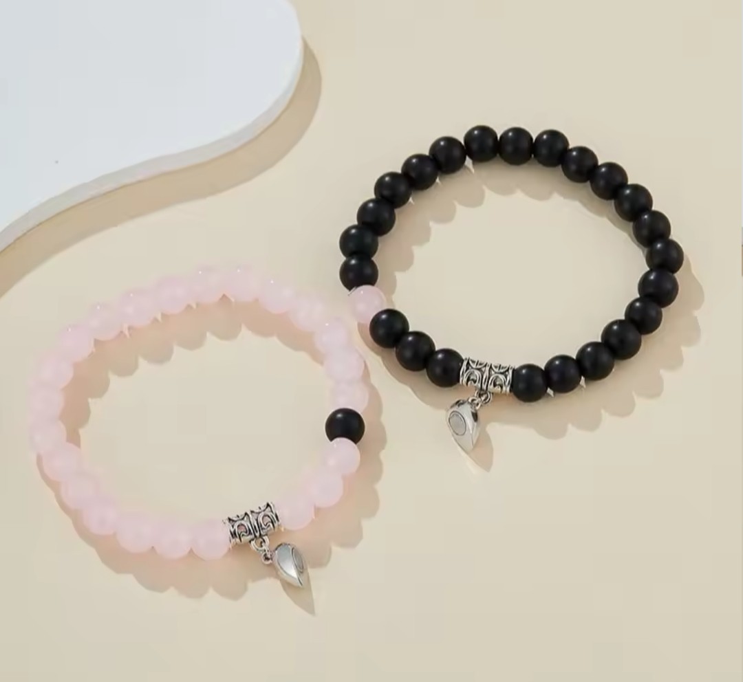 2pcs Magnetic Luminous Beads Bracelet Couple Lover Crown Heart Matching Bracelet