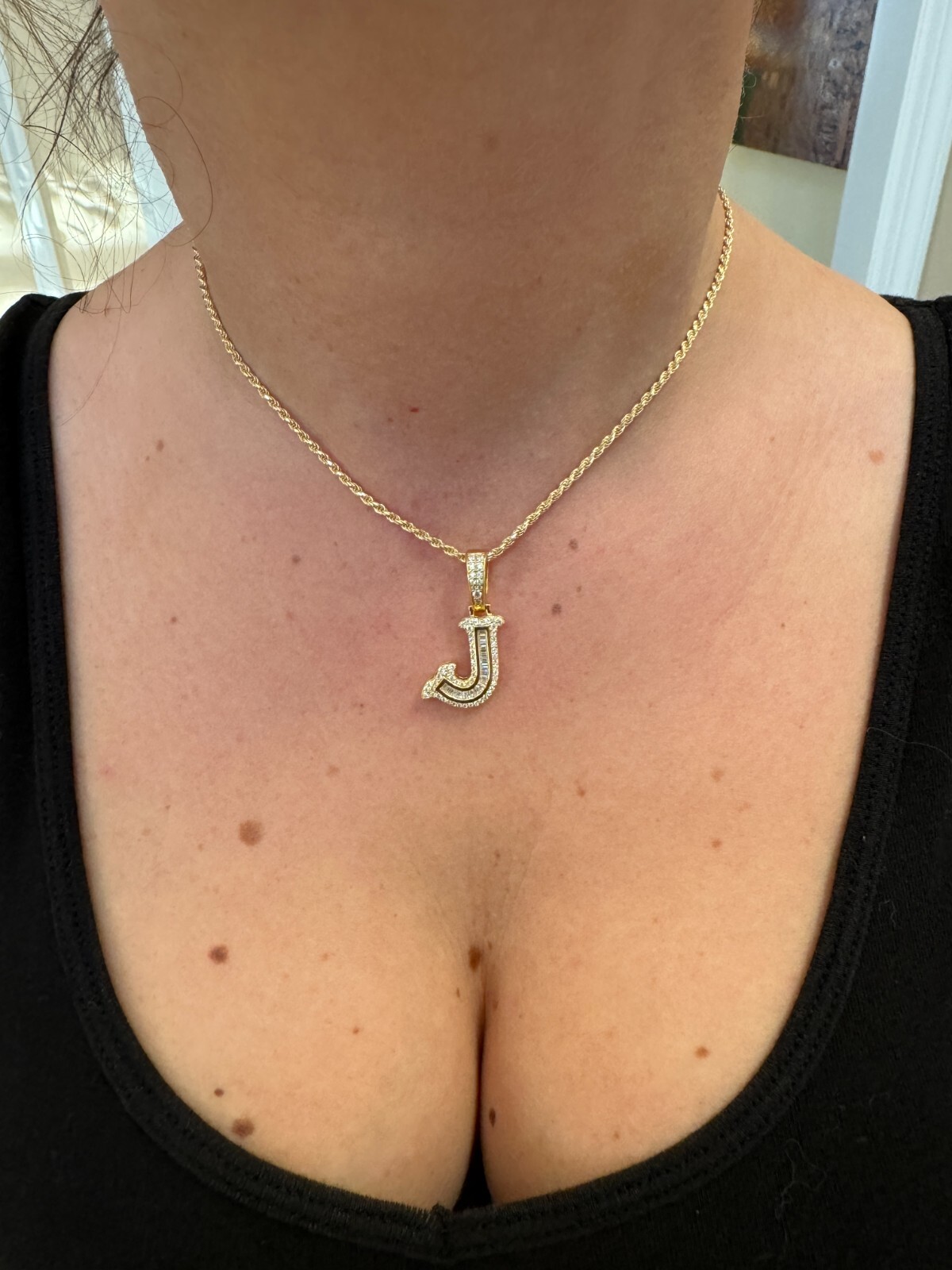 Moissanite Gothic Small Initial Letter 925 Silver / Gold Pendant Iced Necklace