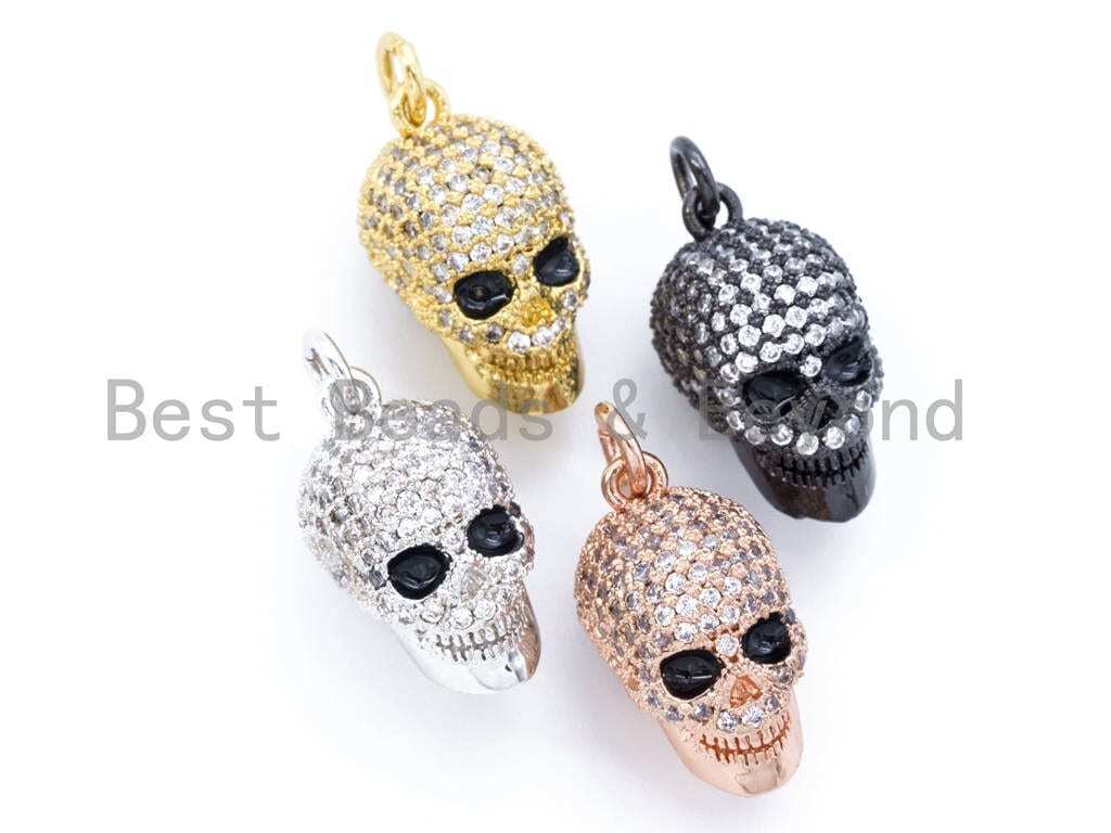 CZ Pave Skull Charm for Jewelry Making, 18x9x12mm, Men’s Jewelry – sku#F109