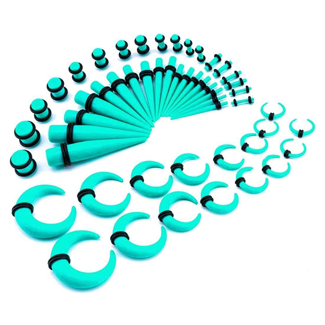 52Pcs Acrylic Ear Stretching Kit 14G-00G Beginner Gauge Crescent Taper Plug Set
