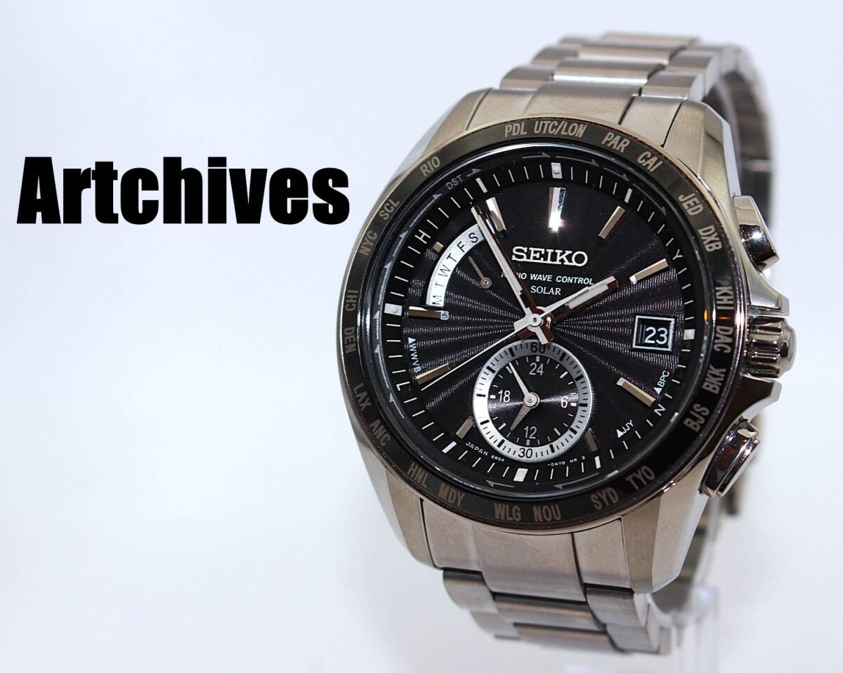 VRW 1994′ Watch SEIKO SAGA159 Brightz Solar Radio World Time BK Dial Men’s Sola