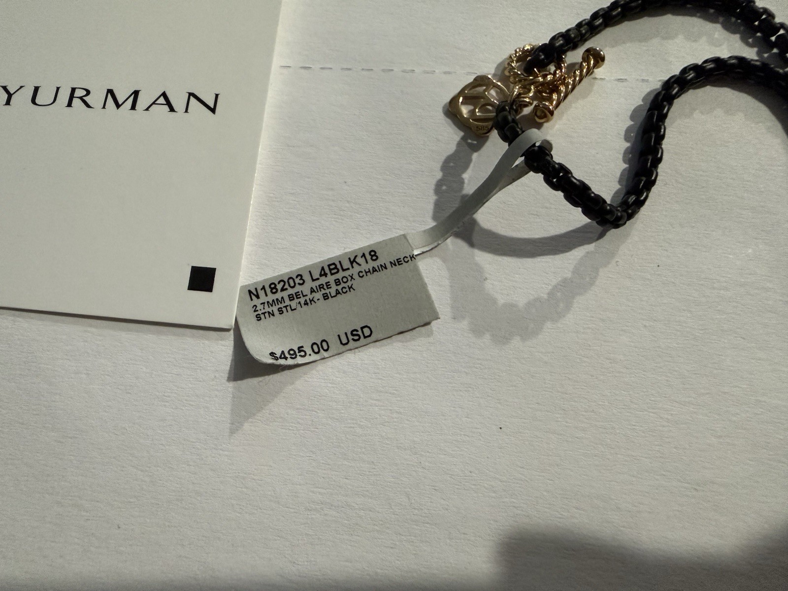 David Yurman Bel Aire 18in Black Box Chain Necklace 925 Silver 14K Lobster