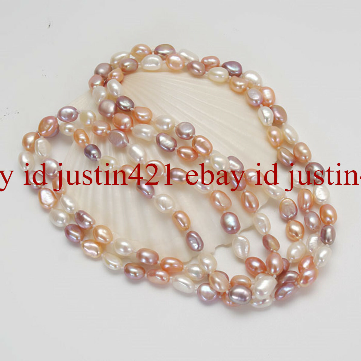 Real 8-9mm White Pink Purple Freshwater Irregular Pearl Necklace 36” AAA+