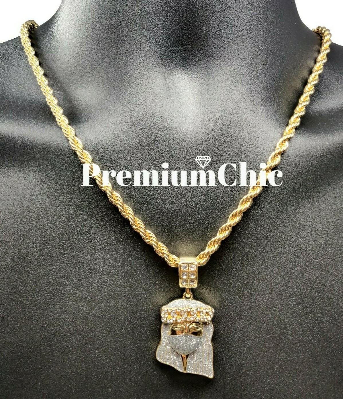 ICED Jesus Pendant Necklace w Rope Chain or Tennis Chain Mens Plated CZ Jewelry