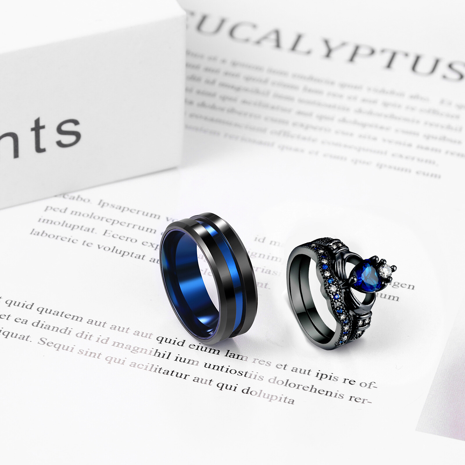 2pcs His&Hers Couple Ring Set Heart Cubic Zirconia Stainless Steel Wedding Band