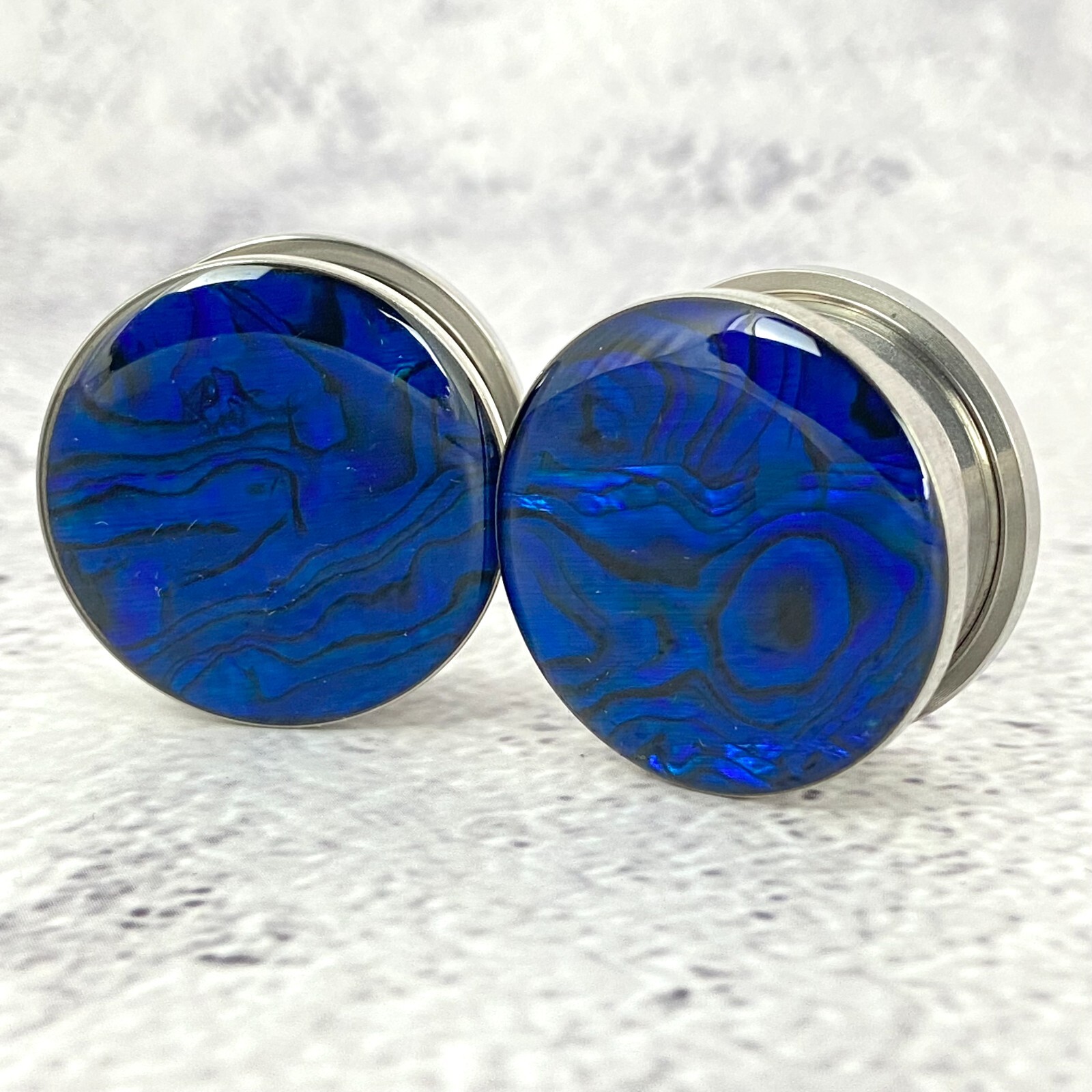 Pair of Screw on Blue Abalone Plugs gauges Choose Size 16g thru 1 inch