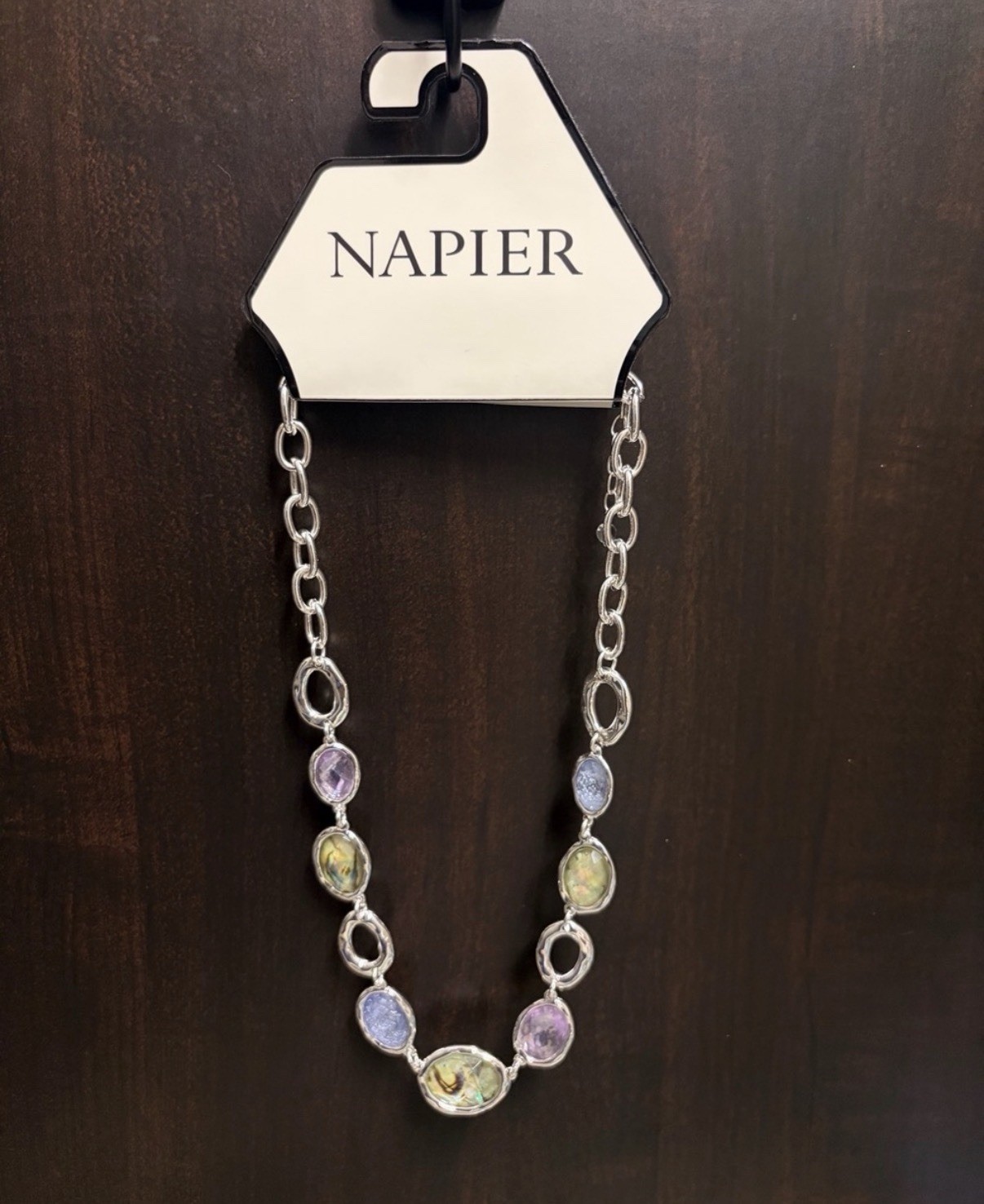 Napier Silver-Tone Simulated Gemstone Collar Necklace, 16 Inch Length