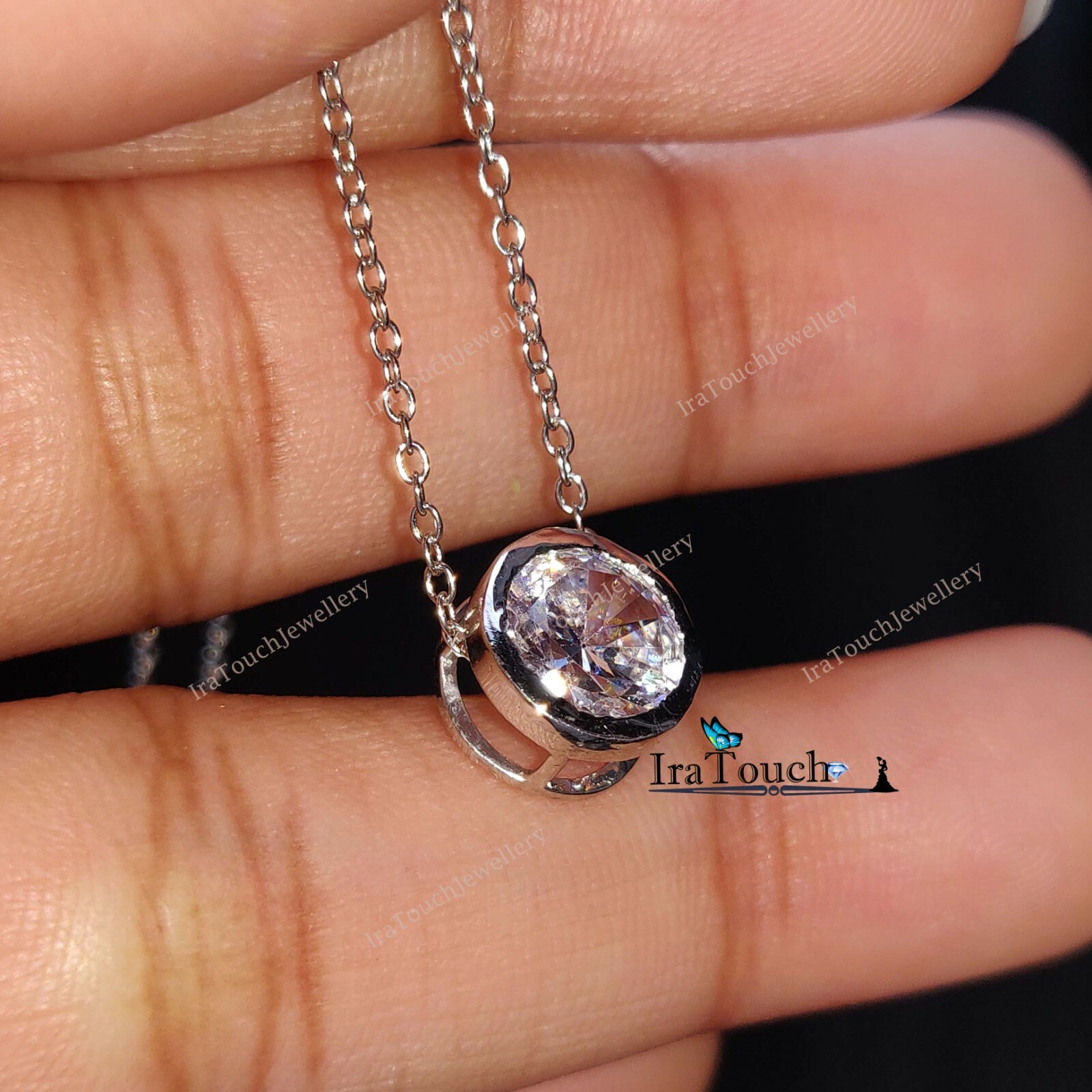 1Ct Round Cut Set Solitaire Lab Created Diamond Pendant 14K White Gold Finish