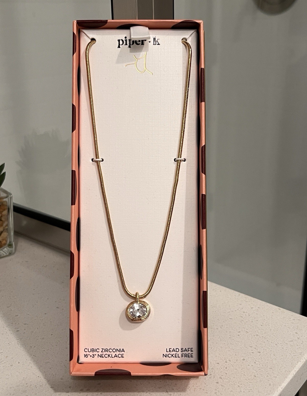 piper·k Cubic Zirconia Round Pendant Necklace Gold 16in Snake Chain, Nickel-Free