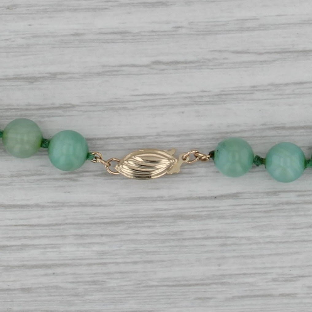 Green Shell Bead Strand Necklace 14k Gold Clasp 17.75″ 7.1mm-7.4mm