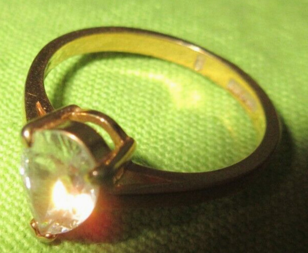 Tear Drop Gold Colored Ring Marked Korea Size 8 Clear Stone