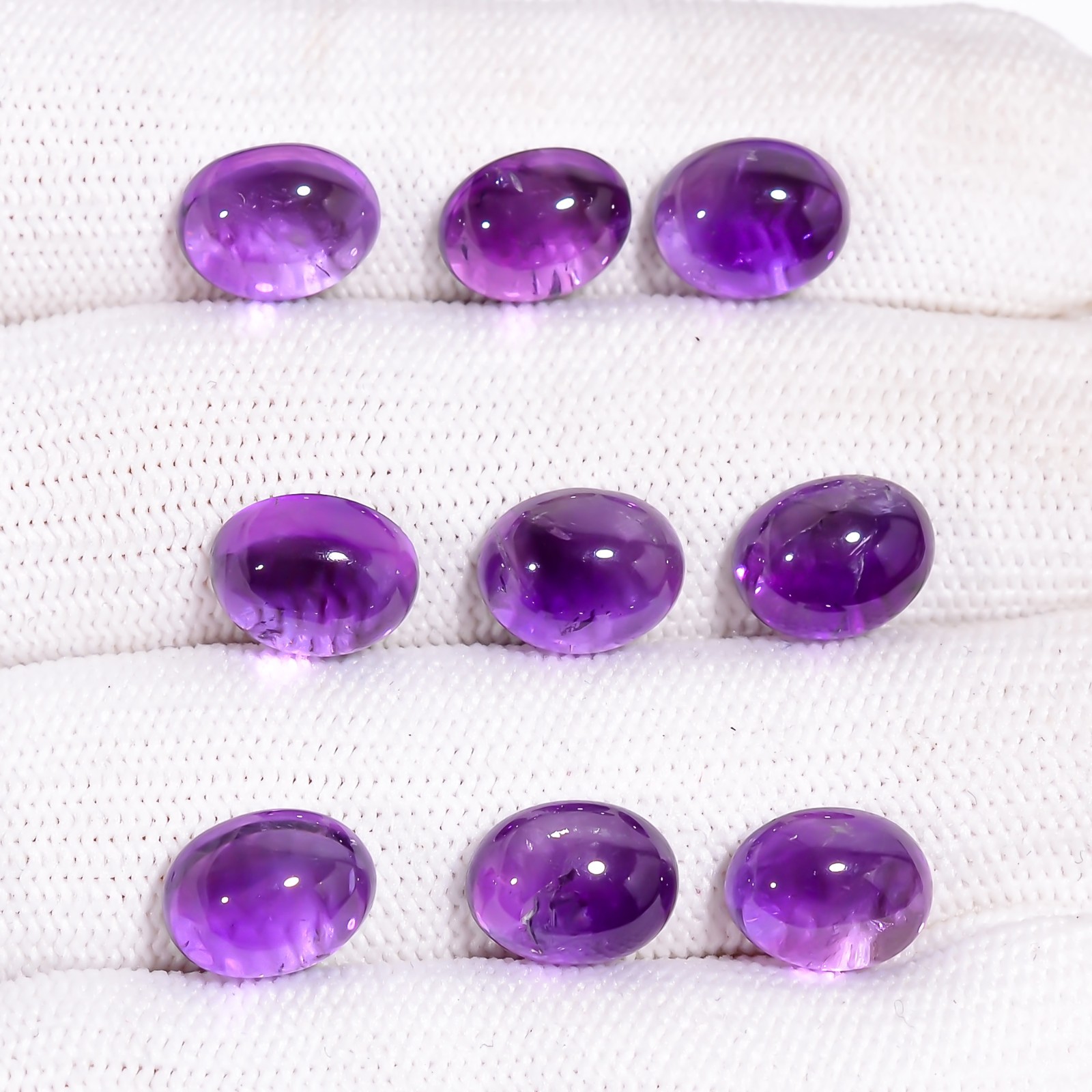 Natural Purple Amethyst Gemstone Oval Shape Cabochon 9 Pc Lot 27.50 Ct 10X8X5 mm