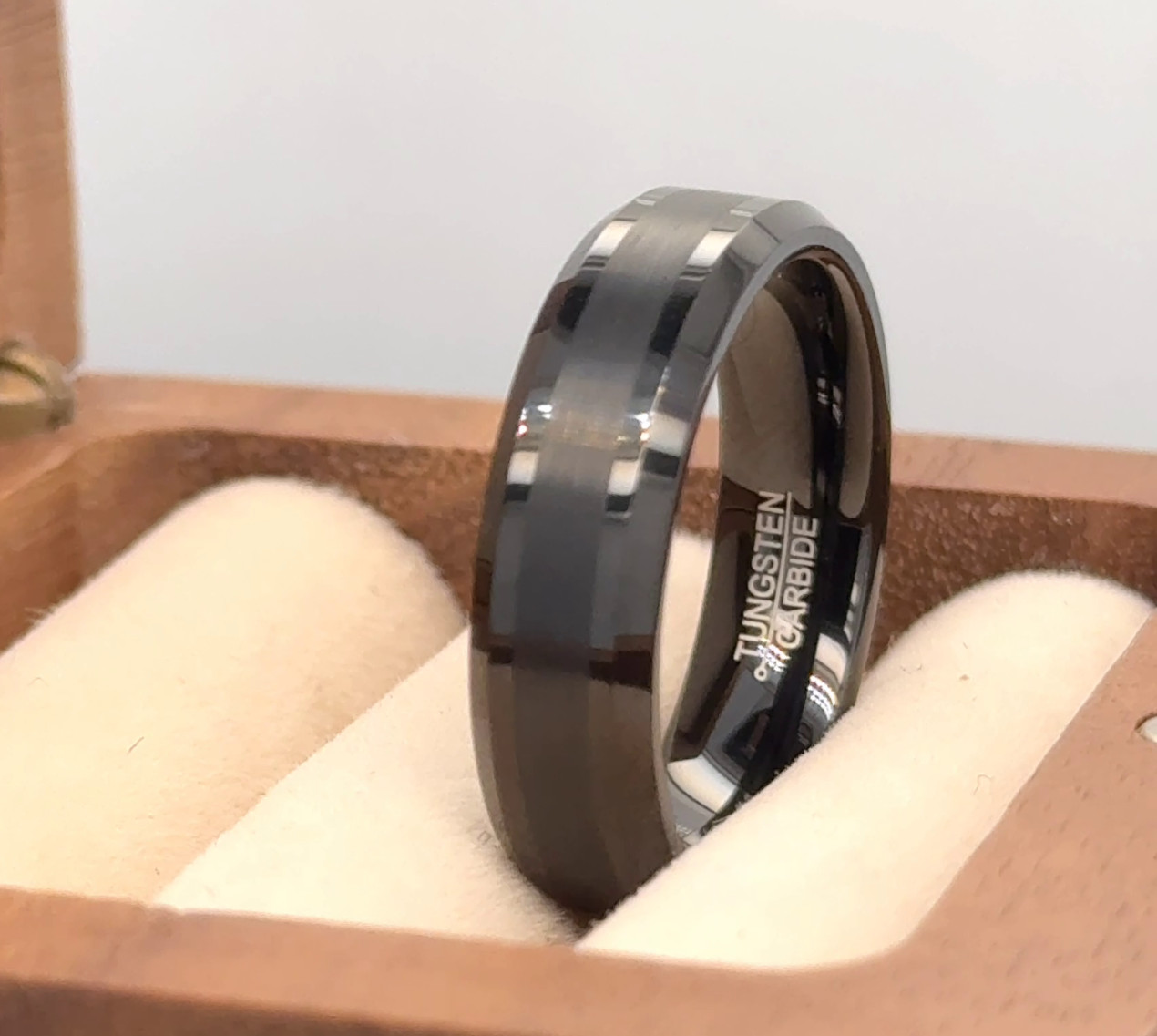 Engraved Couple Ring Promise Ring for Her Black Tungsten Anniversary Band