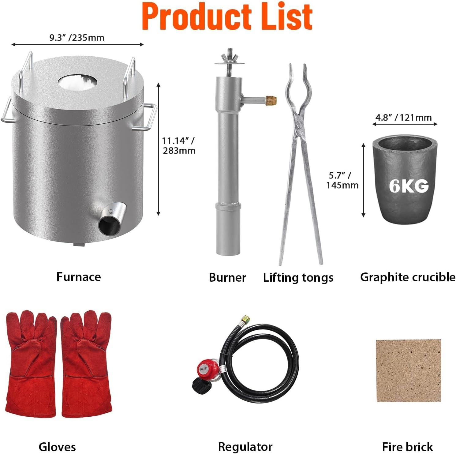 6KG Propane Melting Furnace Kit Foundry Home Kilns 2372°F Casting Smelter